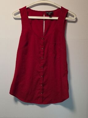 Le Chateau Red Button Front Sleeveless Blouse Tank XS